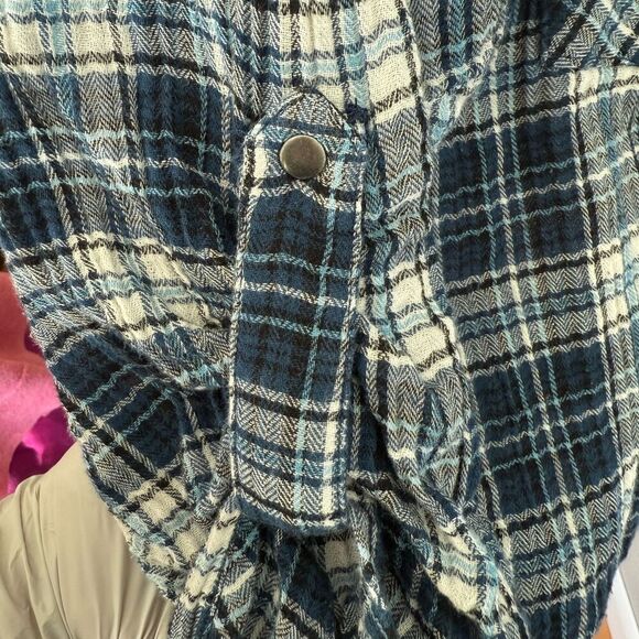 Kut From The Kloth Boylen Relaxed Snap Down Gauze Plaid Western Long Sleeve 1X - Picture 5 of 6